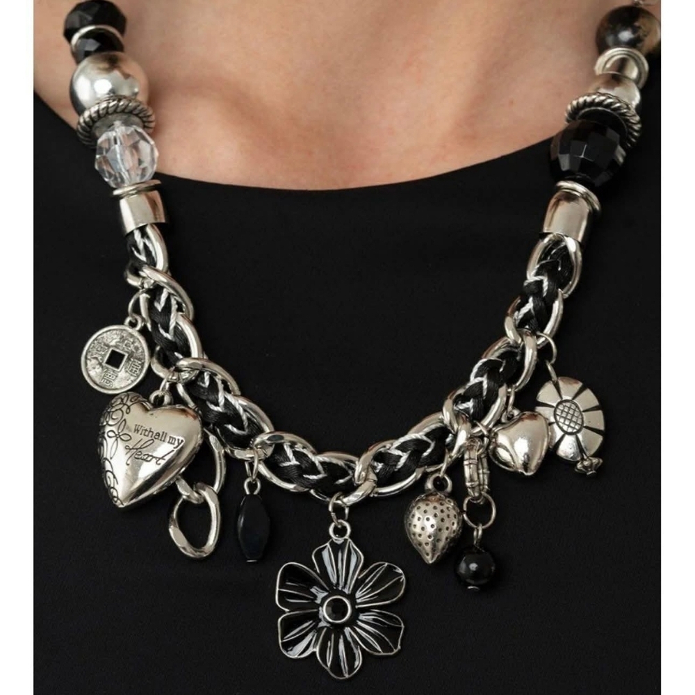 Paparazzi Silver and Black Charm Necklace